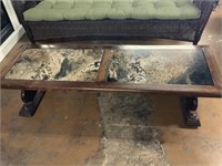 Vintage Coffee Table W/Marble Top, 65in Long