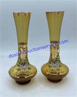 Lot of 2 Nasco Japan Amber Hand Painted Vases