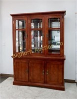 Oak Lighted China Hutch w/ Mirrored Back