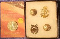 military pin and prayer coin lot