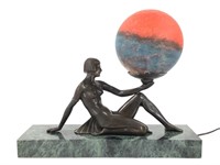 Deco Seated Nude Lamp, Glass Ball Globe, Marble Bs