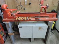 Beaver Lathe 32" Bed with Lower Cabinet & Tools