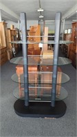 Tiered display rack - 4 glass shelves with black