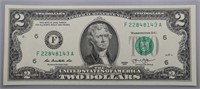 2013 UNC Green Seal $2 Bank Note