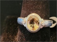 Sterling & citrine ring w/diamond accents size