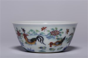 Chinese Doucai Porcelain Chicken Cup,Mark
