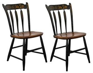American Folk Style Ebonized Painted Chairs, 2