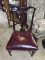 Mahogany & Leather Seated Dining Chair W/ Cut & Ca