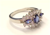 Tanzanite & Diamond Sterling Silver Ring, size 6.5