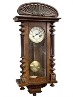 Atq Junghans Wall Clock Wood Case w Porcelain Dial
