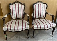 PAIR OF ANTIQUE ARM CHAIRS CARVED BACK, ARMS, LEGS