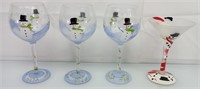 4 Hand painted Christmas glasses