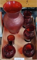 RED GLASS VASES & DRINKING GLASS