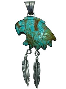 NAVAJO EAGLE OF TURQUOISE STERLING PENDANT