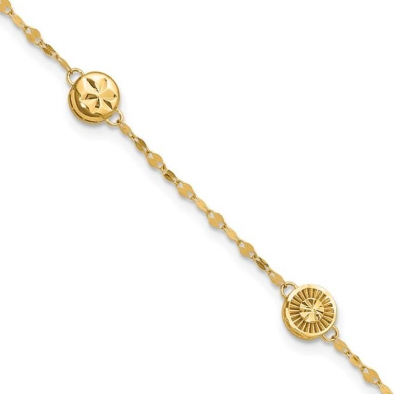 14K Polished and Diamond-cut Disc Design Bracelet