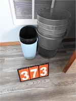 Metal Baskets and 2 Trash Cans