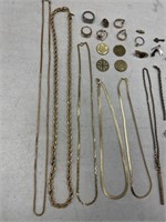 COSTUME JEWELRY LOT RINGS, NECKLACES, STICK PINS