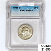 1936-D Washington Silver Quarter ICG MS64+