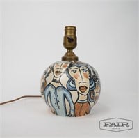 Hand Painted Pottery Lamp w/ Female Figures