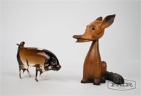 Glass Pig and Wooden Fox Figurine