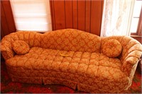 Mid-Century Upholstered Creamsicle Scalloped Sofa