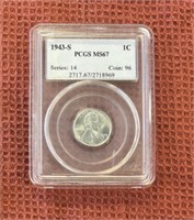 1943S LINCOLN STEEL PENNY GRADED MS67
