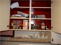 Contents of cabinet & shelf above stove-