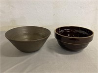 2 Stoneware Bowls 10.25" & 9”