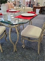 Glass table steel leg table with four chairs