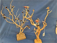 (2) 20" Folk Art Bird Trees