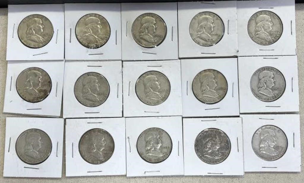 15 Franklin Silver Half Dollars US Coin Lot