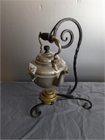 Tea Pot With Antique Burner & Forged Iron Stand