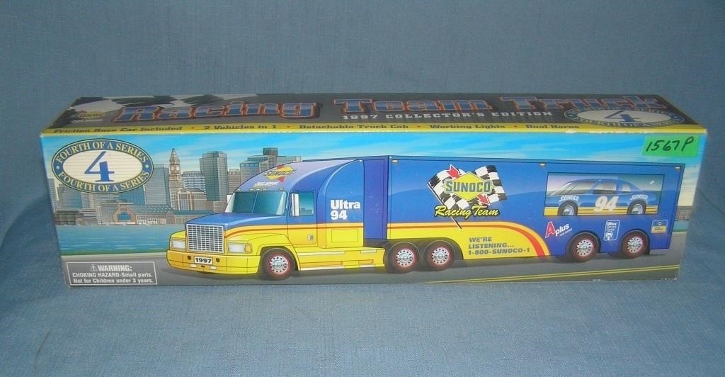 vintage Sunoco racing team advertising truck bank