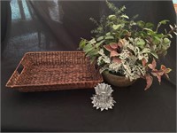 Artificial plant, basket and candle