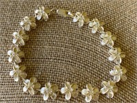 Sterling Silver Flower Bracelet w/ White Stones
