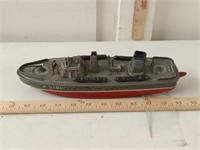 1960's tin wind-up battleship toy (non working)