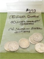 (8) Silver Quarters (4) Silver Wash Quarts,