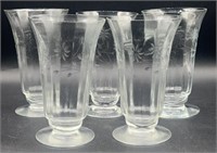 5pc. VTG Hand-Blown Floral Juice Glasses