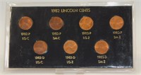 7 Varieties of the 1982 Lincoln Cent Set - Copper