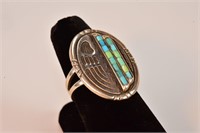 Indian Silver Inlay Turquoise Bear Claw Ring