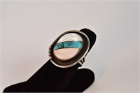 Indian Silver Turquoise Mother of Pearl Ring