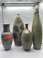 4pc Green and Gray Vases including Royal crown an