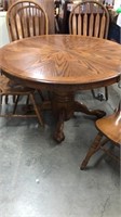 Vintage Round Oak Table & 4 Chairs
