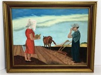Painted Farming Scene Oil on Canvas