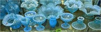 Hobnail Opalescent Blue Bowls, Candlesticks Etc