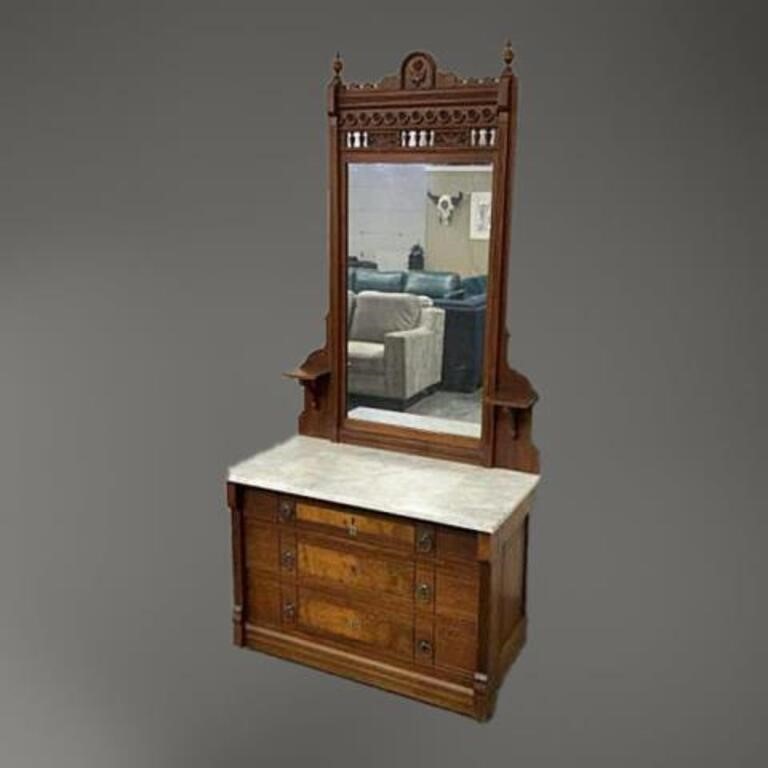 Antique Ornate Walnut Dresser Vanity