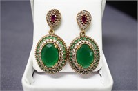 Sterling Earrings With Emerald. Ruby, & White Sap.