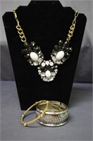 Estate Necklace & 2 Bangle Bracelets