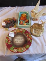 HORSE, CAT AND CHALK PLAQUE, DEER ASHTRAY, BIRD