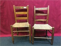 2 unmatched early ladder back chairs with woven